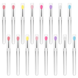 16pcs Nail Powder Applicator Brushes,Silicone Lip Brushes with Cap,Reusable Nail Glitter Powder Pigment Pen,Gel Gradient Sponges Pens,Lip Gloss Balm & Eyeshadow Brush Applicators
