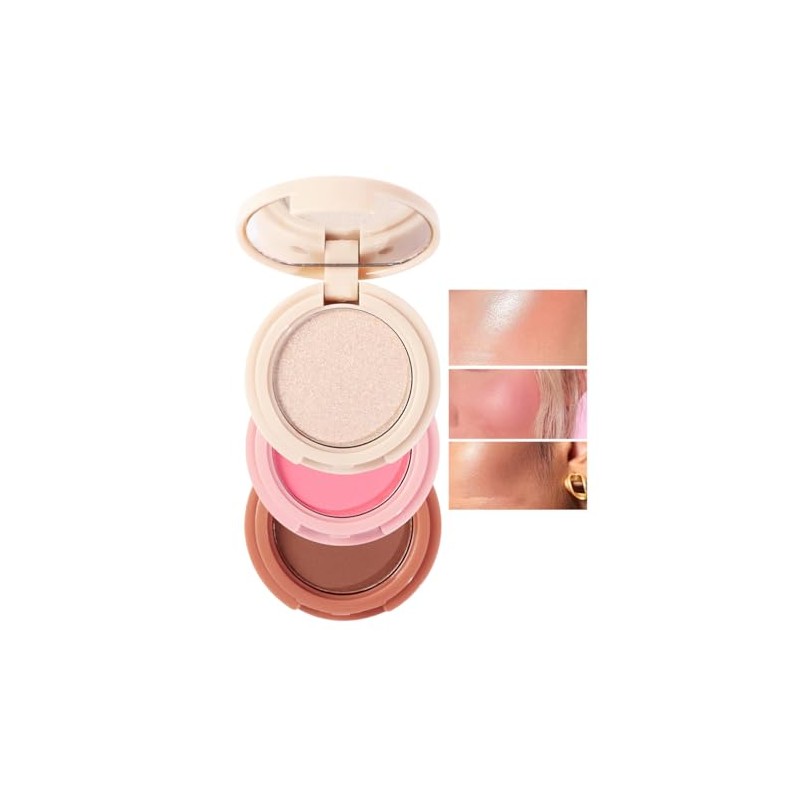 3-In-1 Makeup Palette, Powder Highlighters Makeup, Face Highlighter Palette, Highlighter