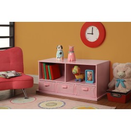 Badger Basket Five Shelf Stackable Toy Storage Organizer with Three Fabric Bins - Pink