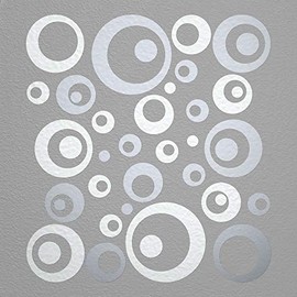 WANDfee® Wall Tattoo, Circles, Dots, 50 Stickers, Colour Choice For Children's Bedroom, Living Room, Hallway, Bathroom, Kitchen, Tile Stickers, silver
