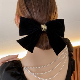Big Black Bows Hair Clips Women Velvet Large Bows Long Hair Ribbon Bow Hair Clips Bowknot Ribbon Tail Bow Clips Hair Barrette Hairpin for Thick Thin Hair