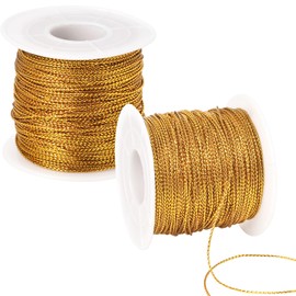 Metallic Cord 218 Yards 1mm Gold String Twine Metallic Tinsel Thin Ribbon Rope Gold Thread String for Crafts Bracelet Necklace Jewelry Making Gift Wrapping Christmas Ornaments Hanging Decoration 2Roll