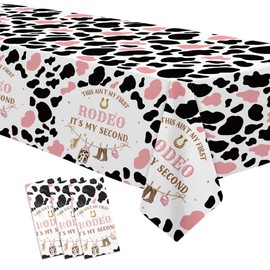 Suhelkit Western Cowgirl 2nd Birthday Decorations Tablecloth - My Second Rodeo Birthday Party Supplies Table Cover, Wild West Two-Year-Old Birthday Supplies Table Cloth - 3 Pcs(54in x 108in)