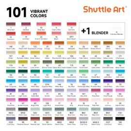 Shuttle Art 101 Colors Dual Tip Alcohol Based Art Markers,100 Colors plus 1 Blender Permanent Marker Pens Highlighters with Case Perfect for Illustration Adult Coloring Sketching and Card Making