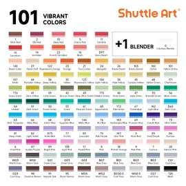 Shuttle Art 101 Colors Dual Tip Alcohol Based Art Markers,100 Colors plus 1 Blender Permanent Marker Pens Highlighters with Case Perfect for Illustration Adult Coloring Sketching and Card Making
