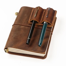 Refillable Leather A5 A6 Travelers Notebook Cover with Inner Pockets,5 x 8 inch Card Slots and Pen Holder (A6-5.8'' x 4.1'')