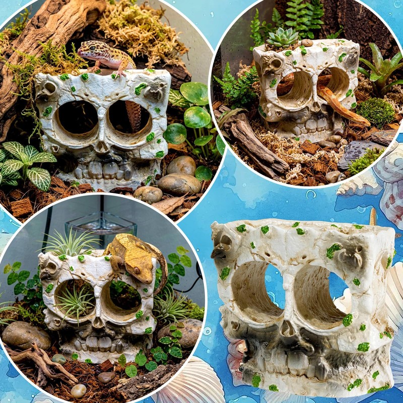 Exasinine Skull Aquarium Decoration Cave Fish Tank Skull Hideout Rock