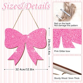 FYSUIMU Glitter Pink Bow Welcome Door Sign Cute Coquette Bowknot Wooden Hanging Sign Holiday Door Decor Sign for Indoor Outdoor Porch Wall