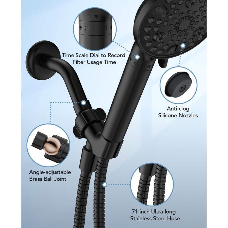 MakeFit Handheld Shower Head with Filter Matte Black - High