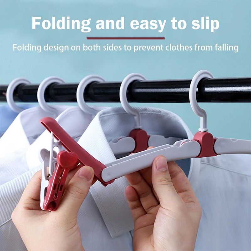 Folding Clothes Hanger, 8 Pcs Folding Clothes Hangers with Clips