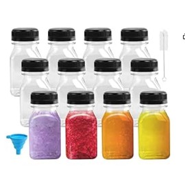 LXBCTOP 12 Stück 120ml Leere Saftflaschen Aus Kunststoff, Wiederverwendbare Leere Smoothie Flasche, Haben ReinigungsbüRste, Trichter Und Fruchtaufkleber, FüR Saft, Milch, Hausgemachte GeträNke