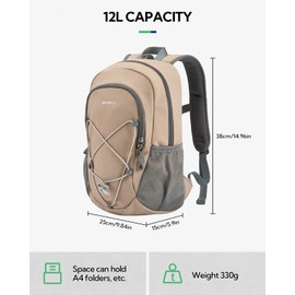 Waterfly Small Hiking Backpack 12L: Mini Lightweight Sport Rucksack with Chest Strap Daypack Compact Day Bag for Outdoor Travel Walking Camping Cycling Climbing Women Men Teenagers