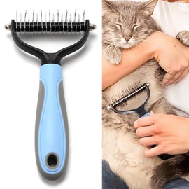 2 in 1 Dematting Kamm für Hunde-Haustier Pflege Werkzeug, Doppelseitige Dematting Kamm - Undercoat Rake Deshedding Werkzeug, Katze mattierte Pelz Entferner für Haustiere Hunde und Katzen mit langem Ha