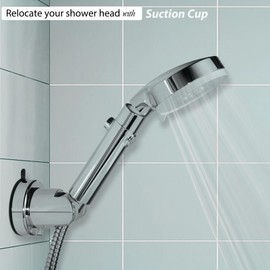 Suction Cup Hand held Shower Head Holder- 5 Angles Adjustable -Reusable -Bathroom Wall Mount Shower Wand Holder - (Polished Chrome)