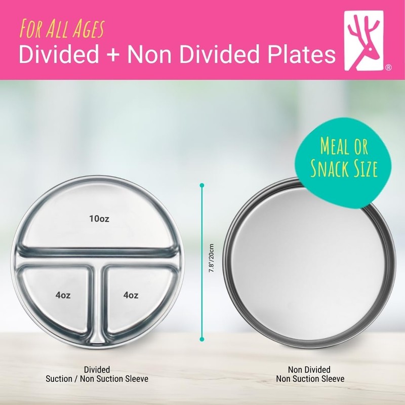 Elk and Friends 7.8” Stainless Steel Non Divided Plates with