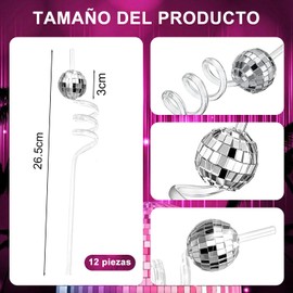 Pajitas de Discoteca, 12 Pcs Pajitas de Bola de Discoteca, Pajitas de Bola de Discoteca Plateadas con Espejo, Mini Pajitas de Discoteca para Los Años 70 (transparente espiral)