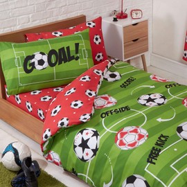 Price Right Home Football Red and Green Bedroom Range - Kids, Teens, Sports Theme - Duvet Cover Set, Fitted Sheet Set & Curtains Available (Junior Duvet Cover Set)