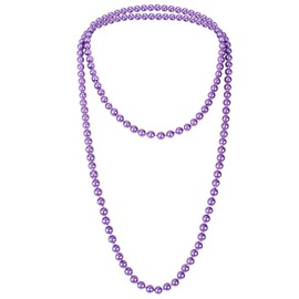 1920s Retro Faux Pearls Purple Beads Cluster Long Pearl Necklace 58" for Women Jewelry