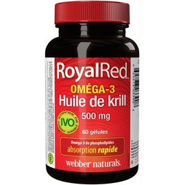 Webber Naturals RoyalRed Krill Oil 500 mg, 60 Softgels, Supports Cardiovascular Health and Brain Function, Antioxidant Support
