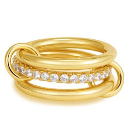 Goldegg Gold Stackable Rings for Women Non Tarnish, 18K Gold Plated CZ Cubic Zircon Mixed Metals Multi Stack Rings Set Gold Jewelry, 11, No Stone, No Gemstone