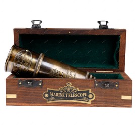 Ocean REPLICAS 1920 Dollond London Brass Maritime Telescope – 15” Vintage Nautical Spyglass Pirate Telescope Antique Look – Solid Brass Mounted Scope with Wooden Box