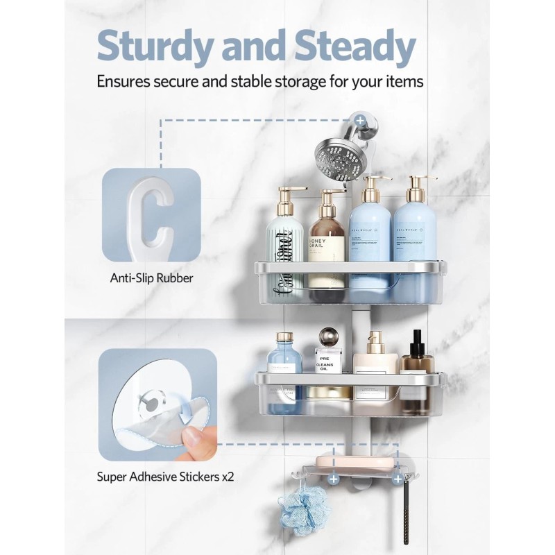 LAMU 3-Tier Hanging Shower Caddy Rustproof Organizer Over Showerhead Hooks