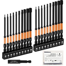 Impact 4’’ Long Hex Head Allen Wrench Drill Bit Set 20PCS(Metric & SAE), 1/4’’ Hex Shank S2 Steel Hex Bit Set, CNC Machined Tips with Extension Socket and Storage Box
