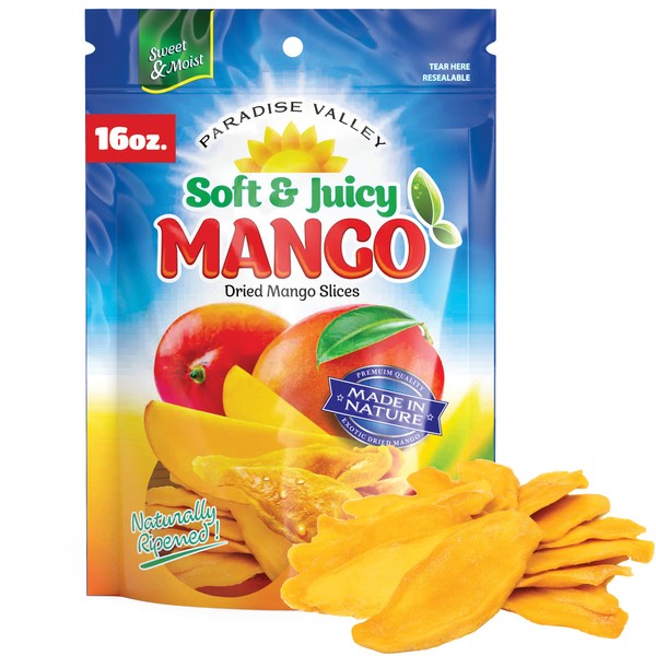 Dried Mango Slices - Delicious Texture Soft & Juicy - Naturally Ripened Mangos Dried Fruits - Gluten Free Dry Mangoes Natural Source of Vitamin C, Fiber, (16 Oz Dried Mango)