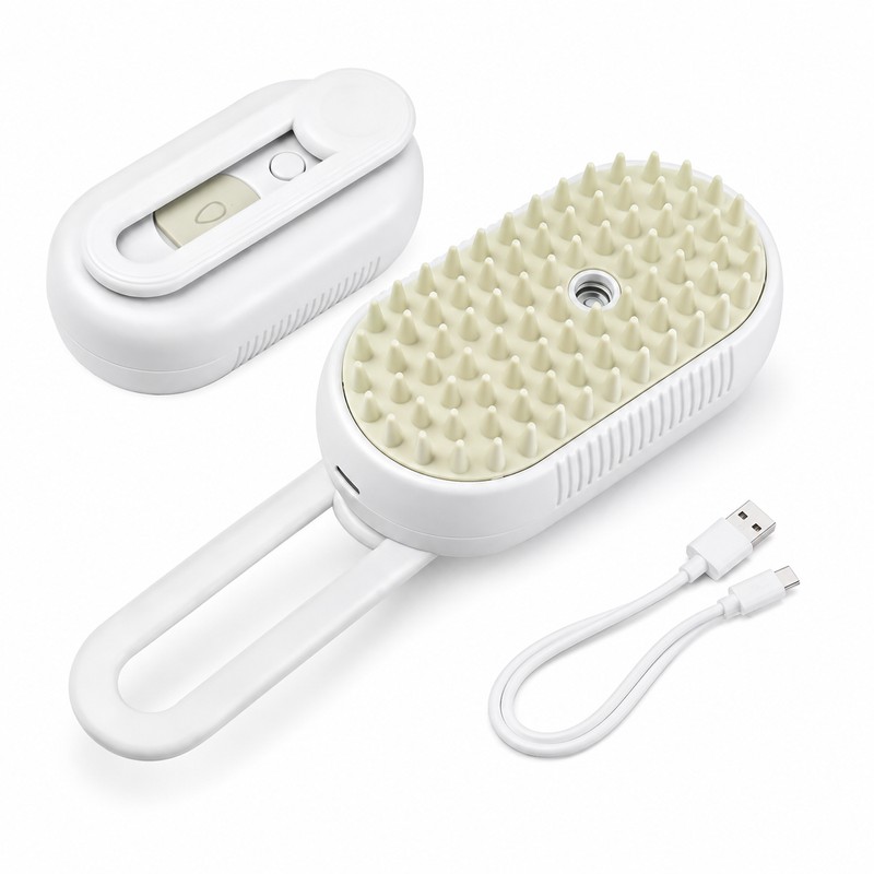 4-in-1 Pet Mist Grooming Brush – Rechargeable Spray Comb for