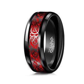 Truly Alpha Mens Rings - Celtic Dragon Wedding Band | 8mm Mens Titanium Wedding Bands | Beveled Edges Men's Rings | Polished Titanium Rings For Men | Mens Wedding Band | Carbon Fiber Wedding Rings For