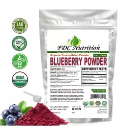 FDC NUTRITION INC. Pure Organic Blueberry Powder 17.6oz (500 Grams) - Pure, Gluten Free- Freeze Dry