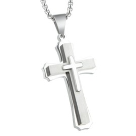 Cavalcade Cross Pendant for Car Rear View Mirror Decor Faith Amulet Religious Ornament Charm Men Christian Gift, Silver