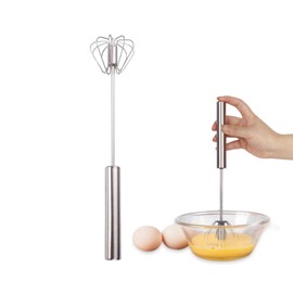 Naisfei Stainless Steel Egg Whisk, New Stainless Steel Hand Push Rotary Whisk Blender, Hand Push Mixer Stirrer for Making Cream of Egg Beater Mixer, Egg Beater Mixer Egg Whisk(12 Inches)
