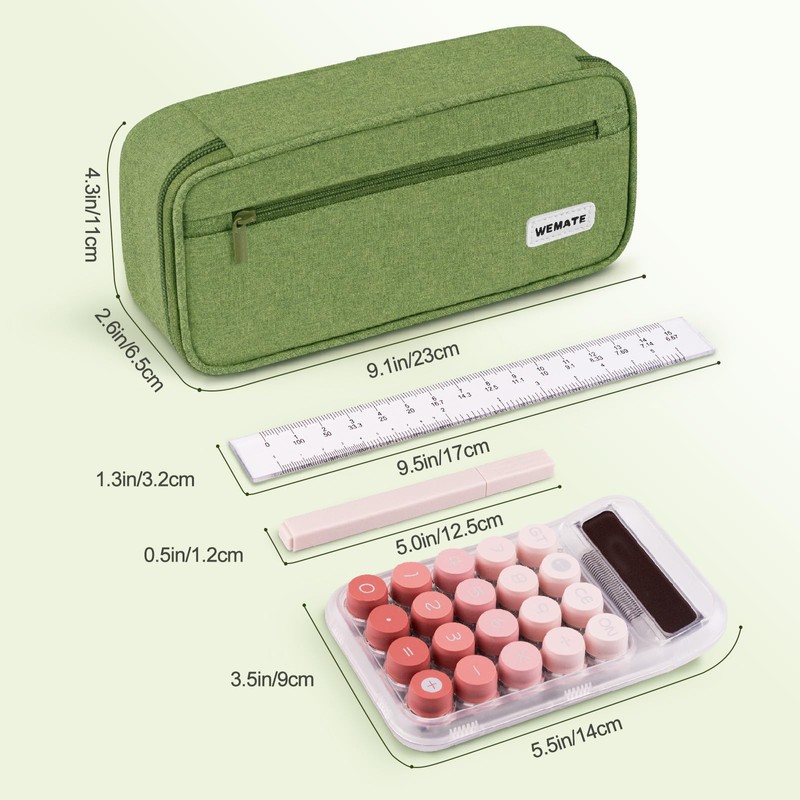 WEMATE Pencil Case, 5 Compartments, Large Capacity, Green