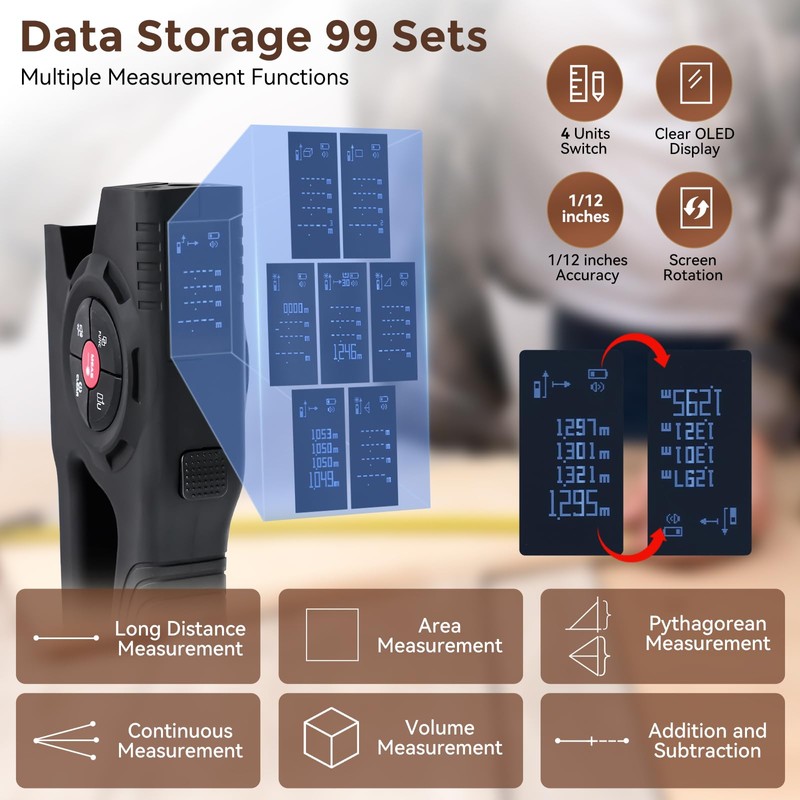 LUNYEE 393Ft Digital Tape Measure with Laser - 3-in-1 Recharge