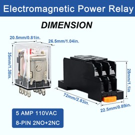 DIANQI 2Pcs AC 110V-120V 8-Pin 5Amp Electromagnetic Power Relay DPDT 2NO+2NC Relay Coil, LED Indicator Light with Socket Base