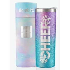 Onebttl Cheerleader Glitter Tumbler Gifts For Girls - Cheer - 20oz/590ml Stainless Steel Insulated Tumbler with Straw, Lid - Gift for Cheerleading, Coach or Cheer Squad - Glitter Purple Blue