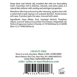 Mario Badescu Loción especial de pepino | Tónico facial que no seca ni irrita para eliminar el exceso de grasa y secar los brotes | Astringente revita