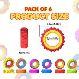 Fidget Sensory Rings – 6 Pack Textured Finger Spinner Rings – Calming Fidget Toys for Autism, ADHD, Anxiety Relief – Quiet Classroom & Office Stress Toys for Adults & Children