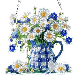 MOGTAA Flowers Diamond Art Hanging Kits for Adults Beginners with Chain, 5D Special Shape Diamond Painting Landscape Ornaments Kits, Crystal Rhinestones Gem Art Painting for Home Wall Decor