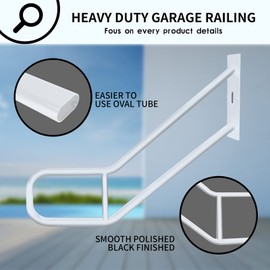 Garage Railing for Outdoor Steps, Sturdy Wall Mount handrail, Oval Flat Tube with Polished White, Suit for 1 to 3 Garage, Garden, Porch Steps(31.2in Length, 0.8 * 1.6in Tube)