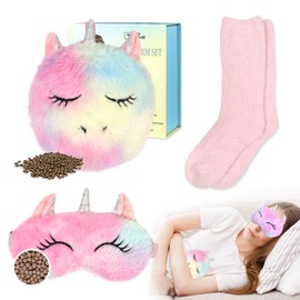 Microwave Heating Pad with Heated Eye Mask Compress Moist for Relieve Fatigue Period Cramps Unscented Microwavable Menstruation Heating Pad Cute Unicorn for Women