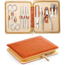 Juego de manicura, juegos de pedicura, juegos de cortaúñas, juegos de cortador de uñas profesional de acero inoxidable con estuche de viaje (12 unidades)