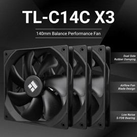 Thermalright TL-C14C X3 CPU Case Fan 140mm, PWM Fan Silent Computer Fan with 1500RPM Speed, CPU Cooling Black Fan,3 Quantities