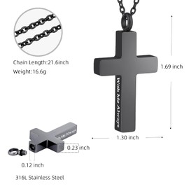 Cremation Jewelry Cross Necklace for Ashes Stainless Steel Cross Urn Pendant with Mini Keepsake Ashes Holder Memorial Jewelry - With Me Always