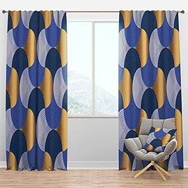 DesignQ Blackout Curtains 'Retro Luxury Waves in Gold and Blue X' Curtains for Bedroom, Curtains for Living Room, Curtains & Drapes - Thermal Insulated -Single Panel -52x95