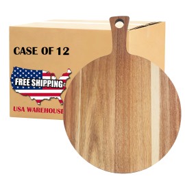 Wholesale Pack of 12 Acacia Wooden Charcuterie Board with Handle for Kitchen, Home, Party, Laser Engrave Blankscolor: Acacia Wood Color, size: 40x30x1.5cm15.7x12x0.6"