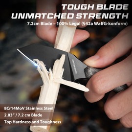 SPITZKANTE Small Fixed Blade Knife X-YZ, Full Tang Outdoor Knife with Micarta Handle & Horizontal Carry Sheath, Compact EDC Knives for Camping, Hiking & Gifts for Men
