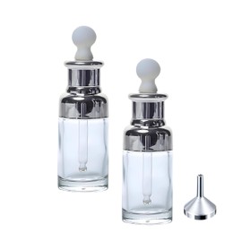 Luxury Clear Glass Dropper Bottles - Thick 1oz (30ml) Leakproof Dropper Bottle for Essential Oils, Perfumes, Face Serums, Beauty & Personal Care, Tinctures, Travel (Silver)