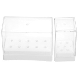 WOONEKY Nail Drill Bit Holder Storage Box 2-Piece 10-Holes Nail Bit Organizer for Manicure Tools Sturdy Plastic Container Suitable for Professional and Home Use